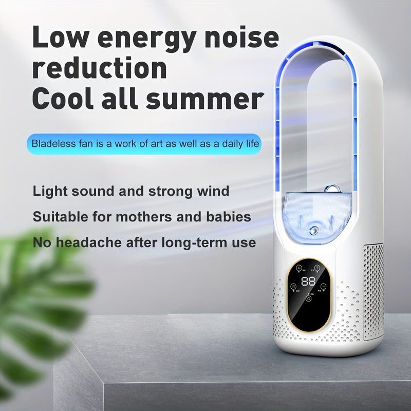 Bladeless Desk Fan with LED Display USB Rechargeable Touch Control Quiet Office Bedroom Travel