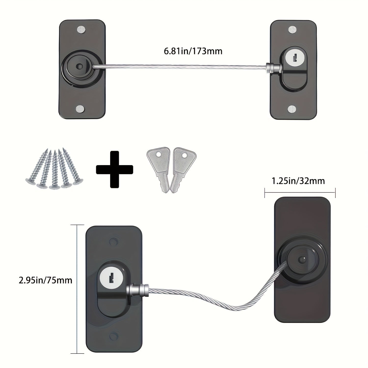 Set of 2 PVC Window Locks with Keys and Screws for Security