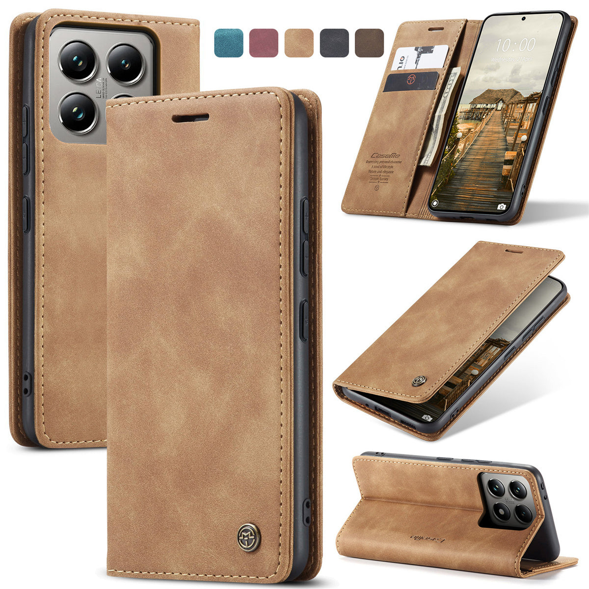 Faux Leather Flip Wallet Phone Case for Xiaomi 14T Pro and 14 with Card Holder and Kickstand