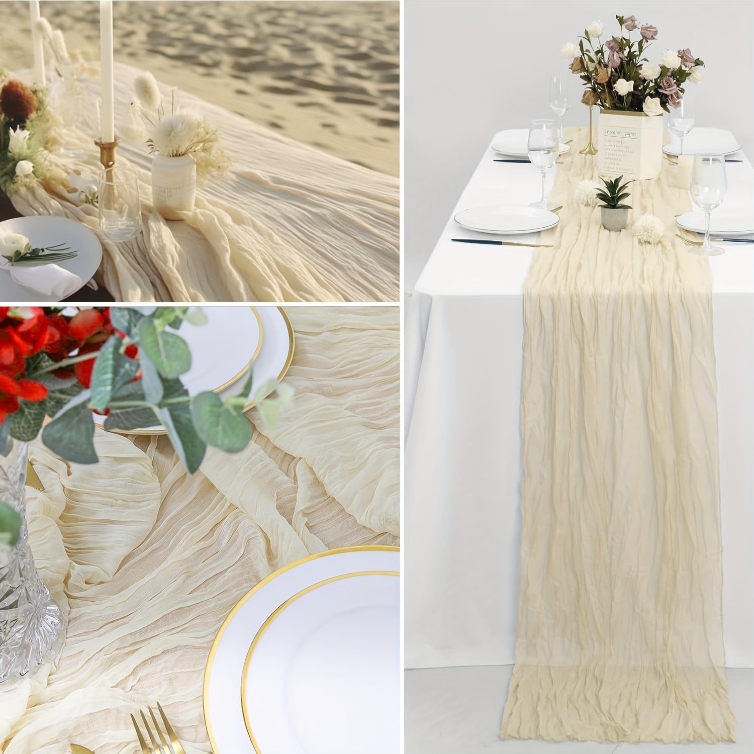 Polyester Crinkle Table Runner for Rustic Wedding Decor