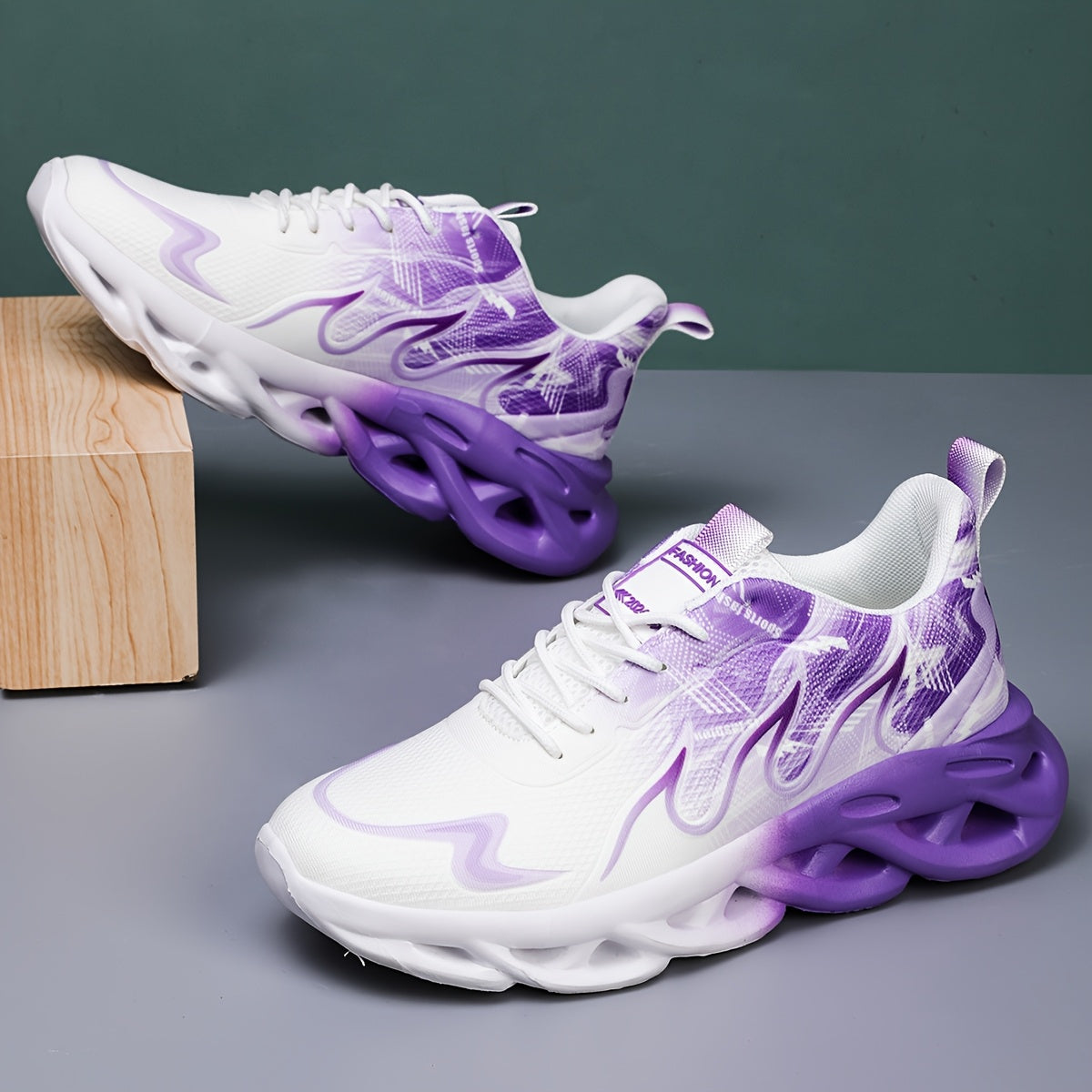 Women's Breathable Mesh Running Shoes, Purple & White, Cushioned EVA Sole