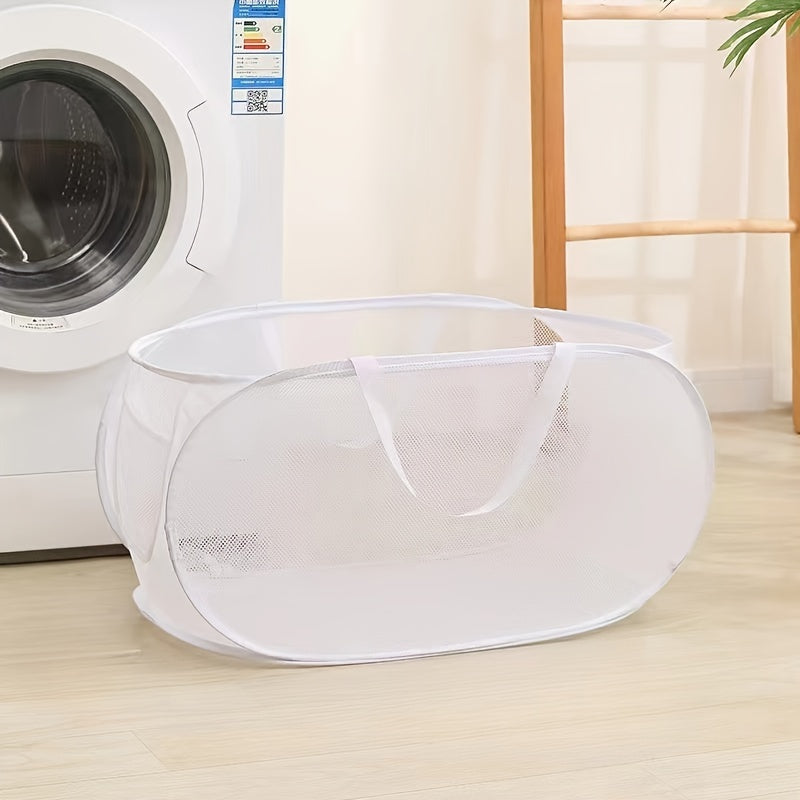 Foldable Mesh Laundry Basket with Handles for Clothes and Toys Storage