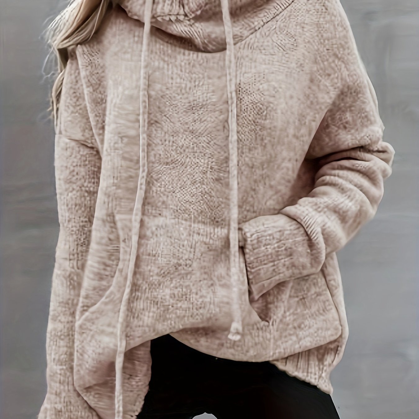 Women's Casual Irregular Collar Sweater With Drawstring Pockets