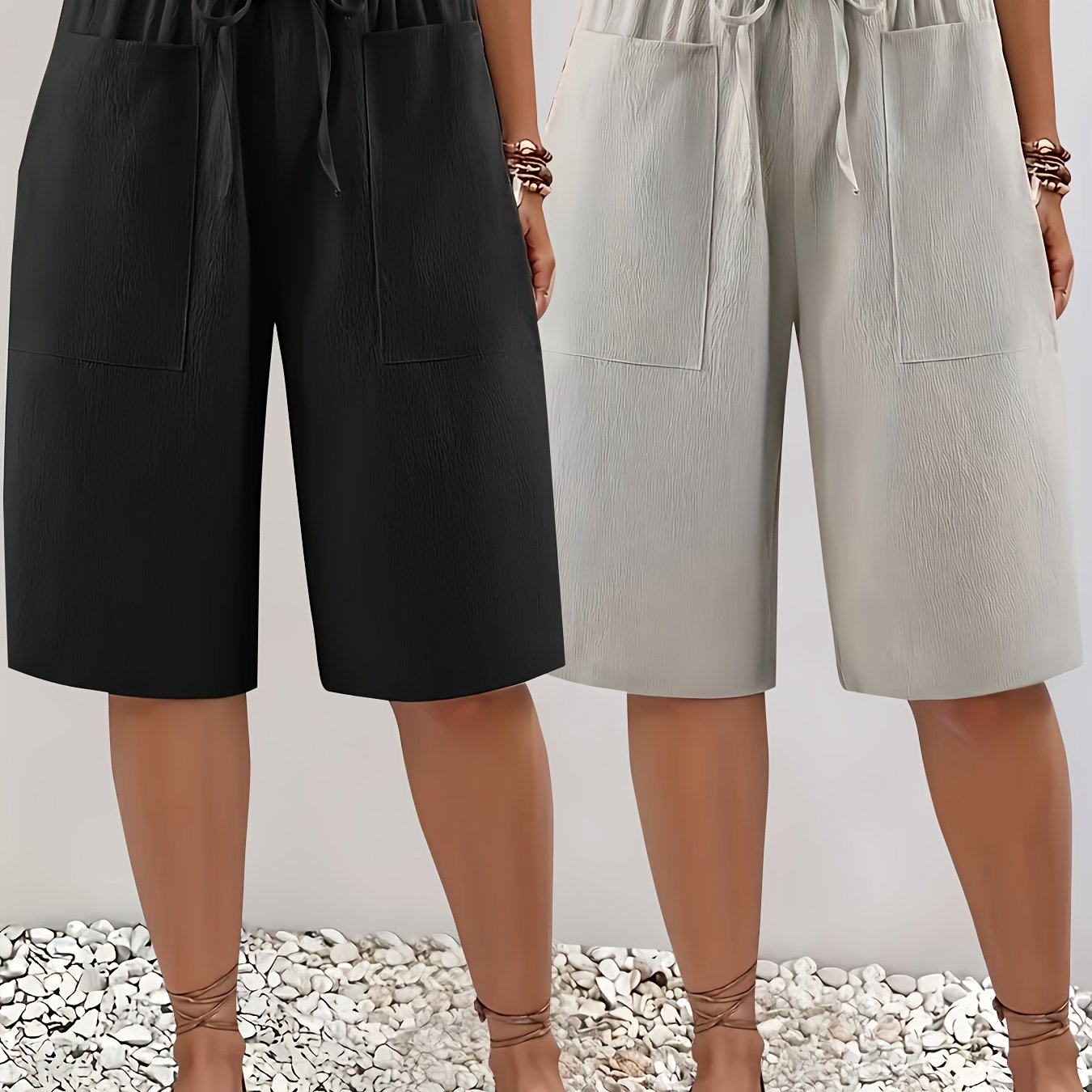 Pack de 2 braguitas de color sólido con cordón y bolsillos para mujer talla plus