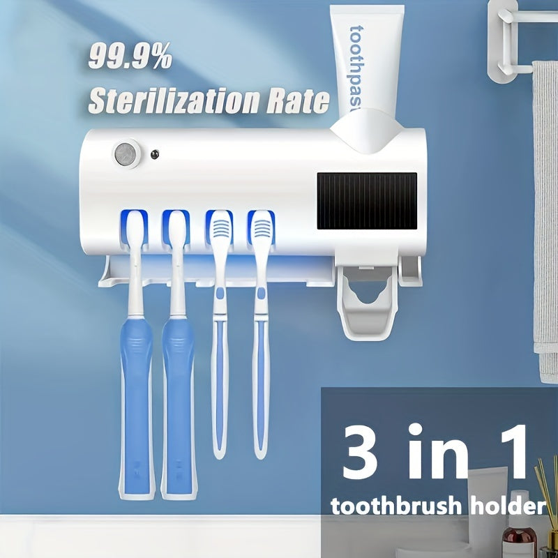 Wall-Mounted Toothbrush Sanitizer Holder with UV Sterilizer and 3-in-1 Dispenser