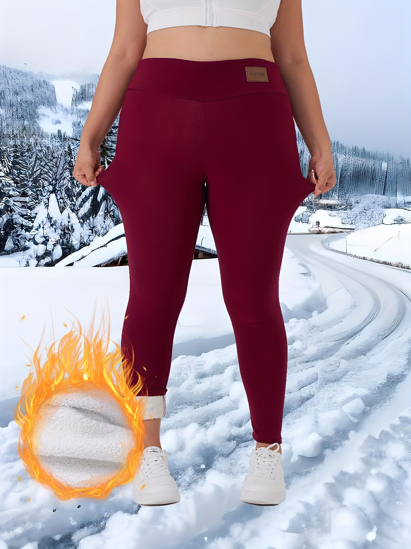 Plus Size Women's Thermal Fleece-Lined High-Waisted Leggings Yoga Pants