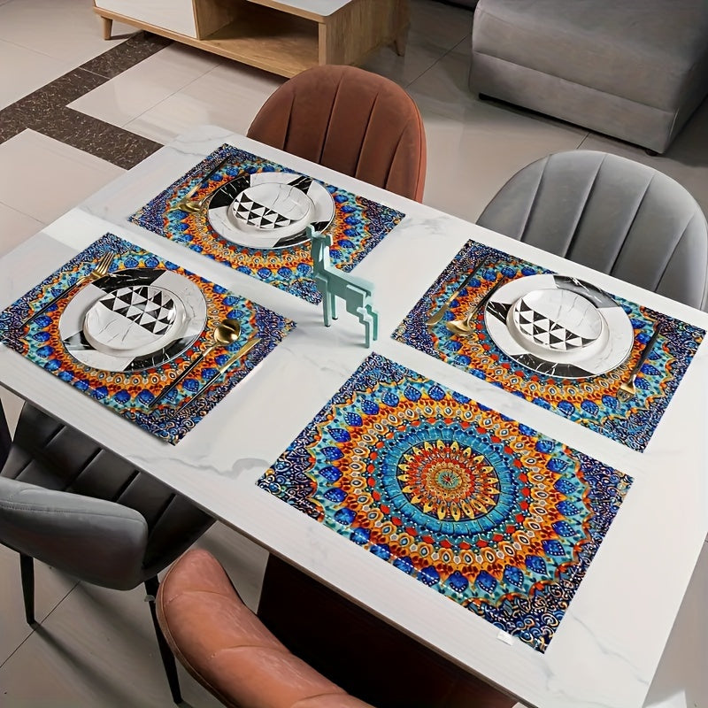 Mandala-Style Placemat Set with Persian Bohemian Design Heat Resistant Washable for Home and Restaurant