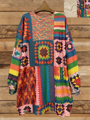 Plus Size Women's Sweater Dress All-Over 3D Rectangle Print Patchwork Fall Warmth