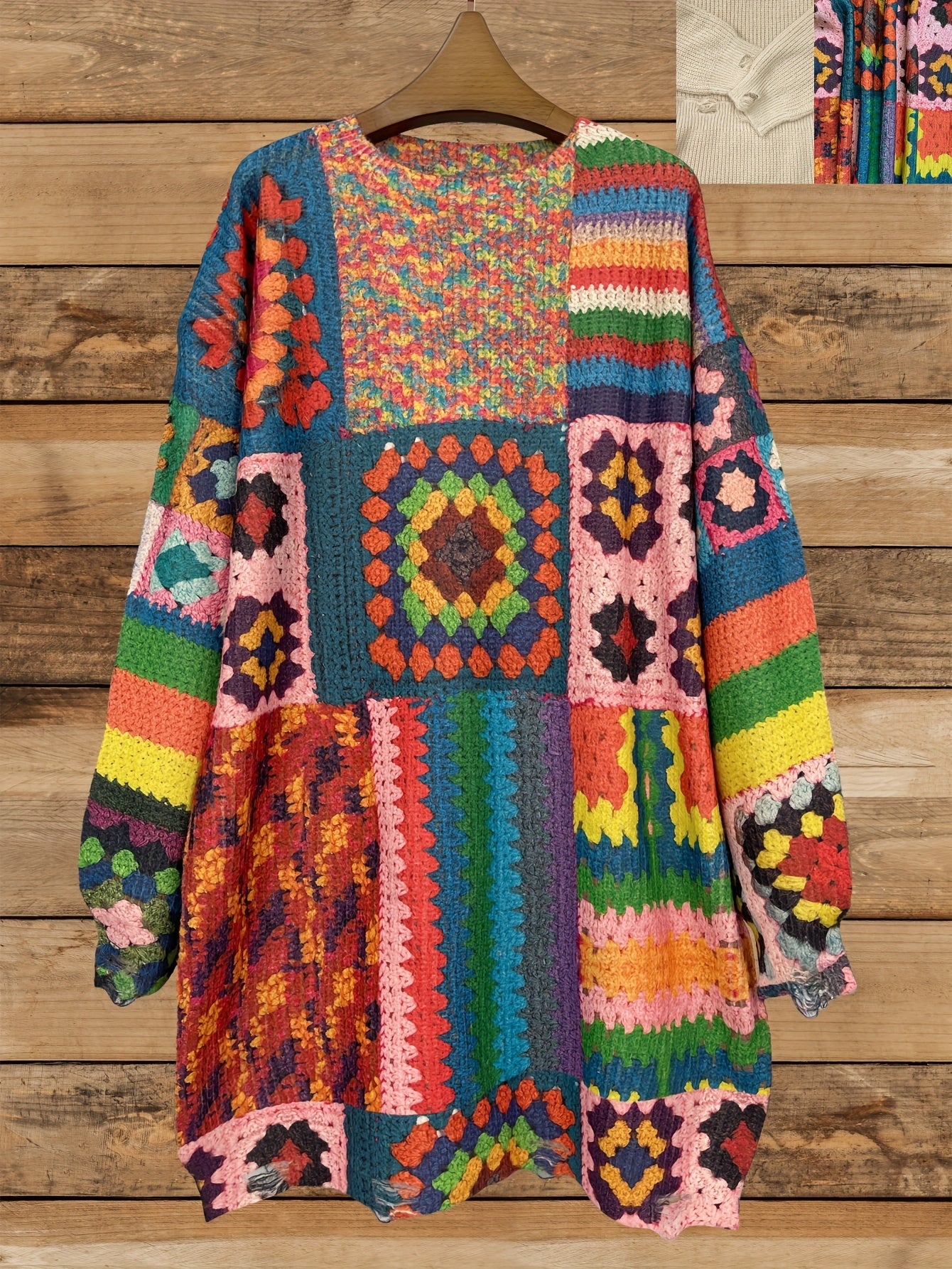 Plus Size Women's Sweater Dress All-Over 3D Rectangle Print Patchwork Fall Warmth