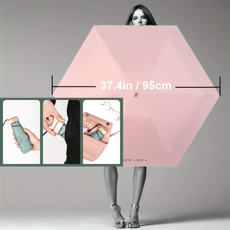 Мини-зонт-раскладушка с 6 спицами, алюминиевой ручкой, компактный, солнце, дождь, портативный, стильный, розовый, синий, белый, серый