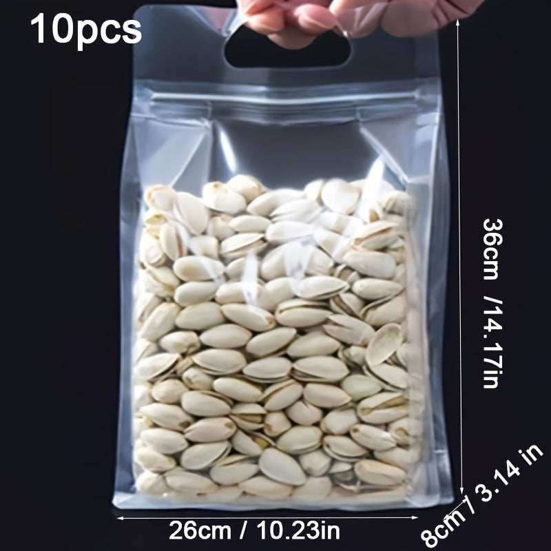 Pack of 10 Reusable Plastic Zip Lock Bags with Handles for Food Storage