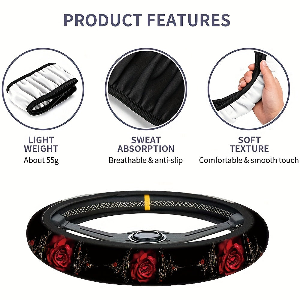 Avtomobil boshqaruv g'ildiragi qopqog'i Qizil gul bosimi Moda Universal mos keladi