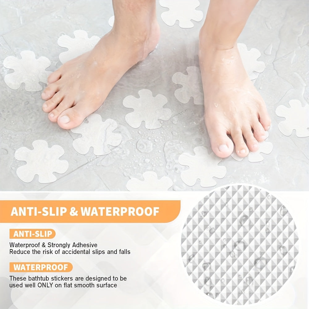 Set of 7 Clear Flower Shower Tread Stickers with Scraper for Bathtub Safety