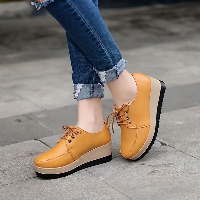 Women's Low Top Sneakers Solid Color Lace-Up All-Season PU Sole