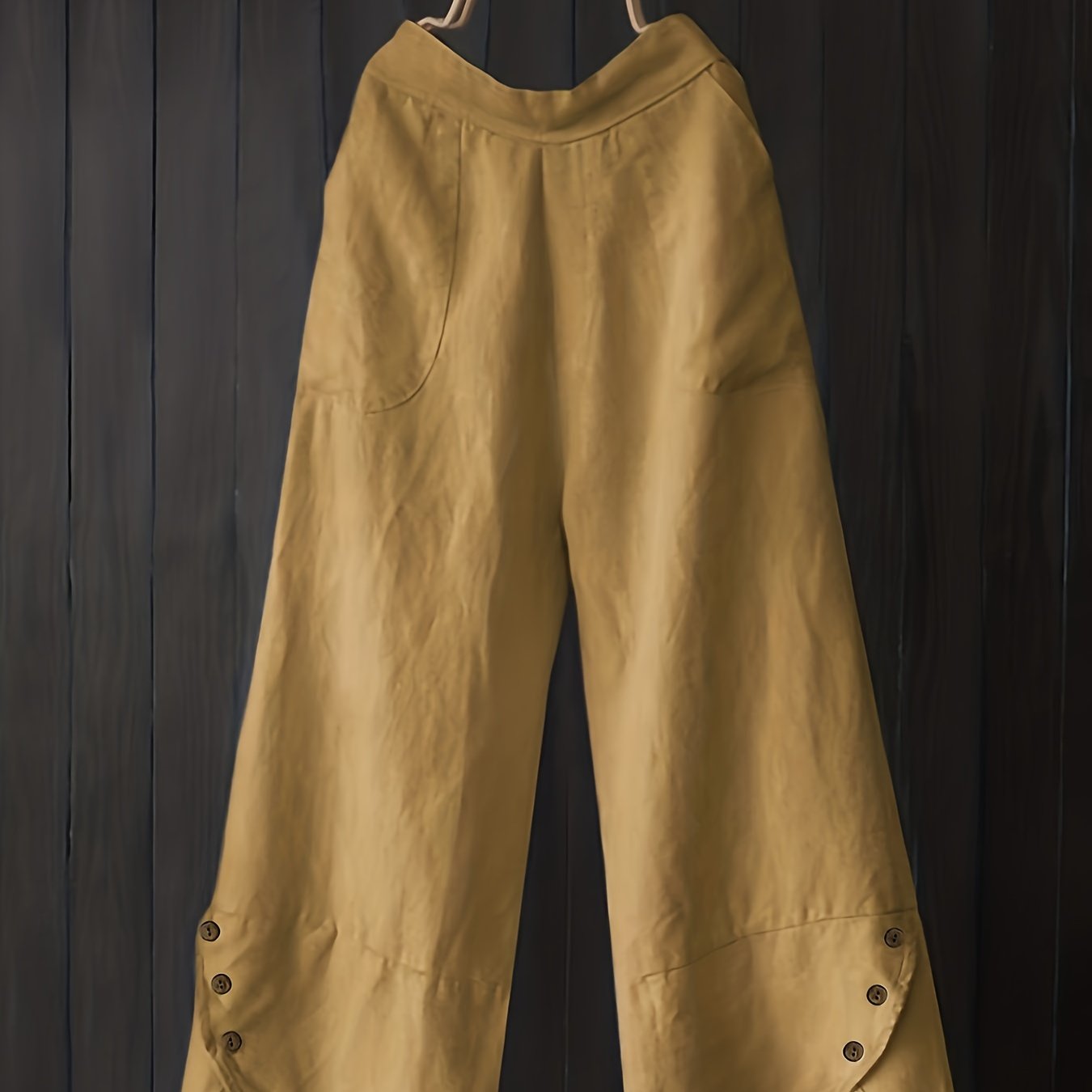 Pantalones de algodón de pierna ancha talla grande con bolsillos y detalles de botón
