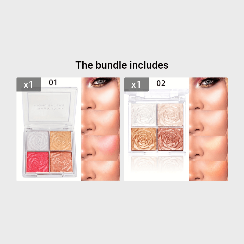 Waterproof Makeup Highlighter & Contour Palette Natural Rose-Shaped Packaging