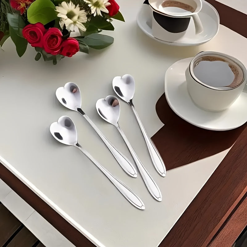 2 Stainless Steel Heart-Shaped Coffee Spoons for Stirring Desserts and Gifts