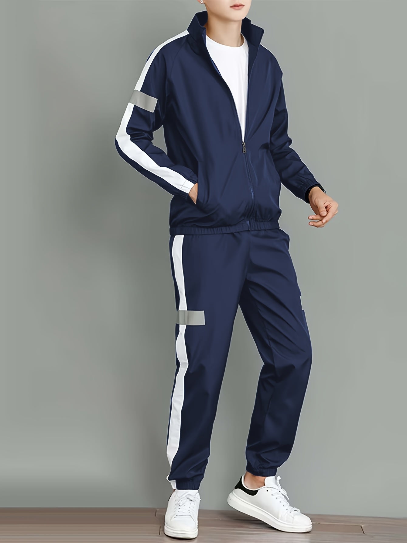 Men's Casual Set Polyester Luminous Jacket and Loose Pants for Spring and Fall Activities