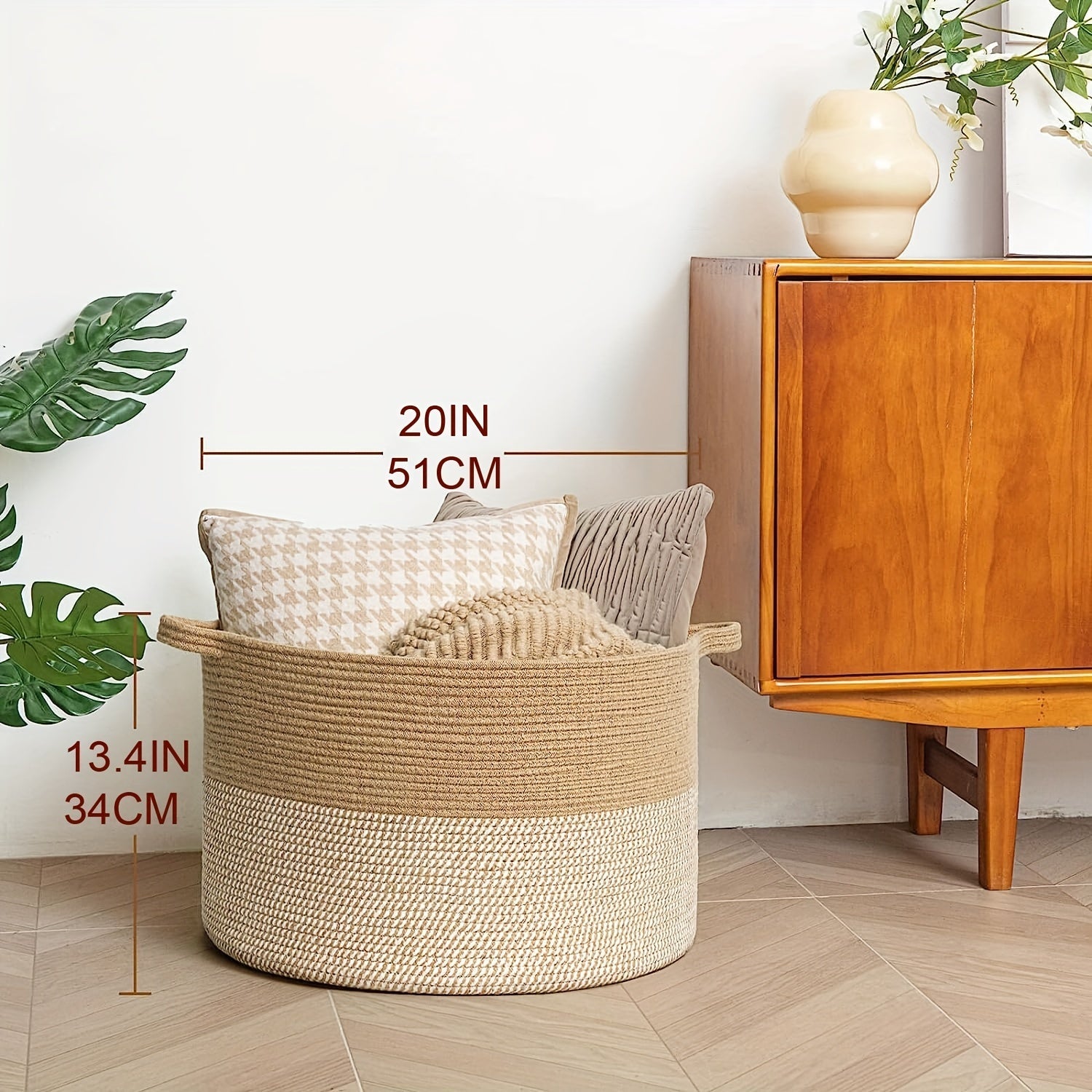 Large Woven Rope Storage Basket 50.8cm x 50.8cm x 34.04cm for Laundry and Toy Organization