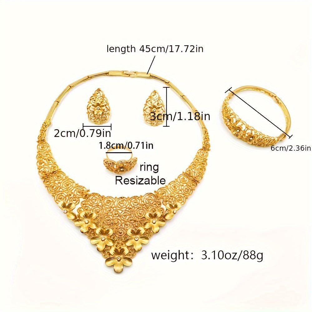 Conjunto de joyería de boda para mujer: collar, pulsera, anillo y pendientes estilo europeo, americano y africano