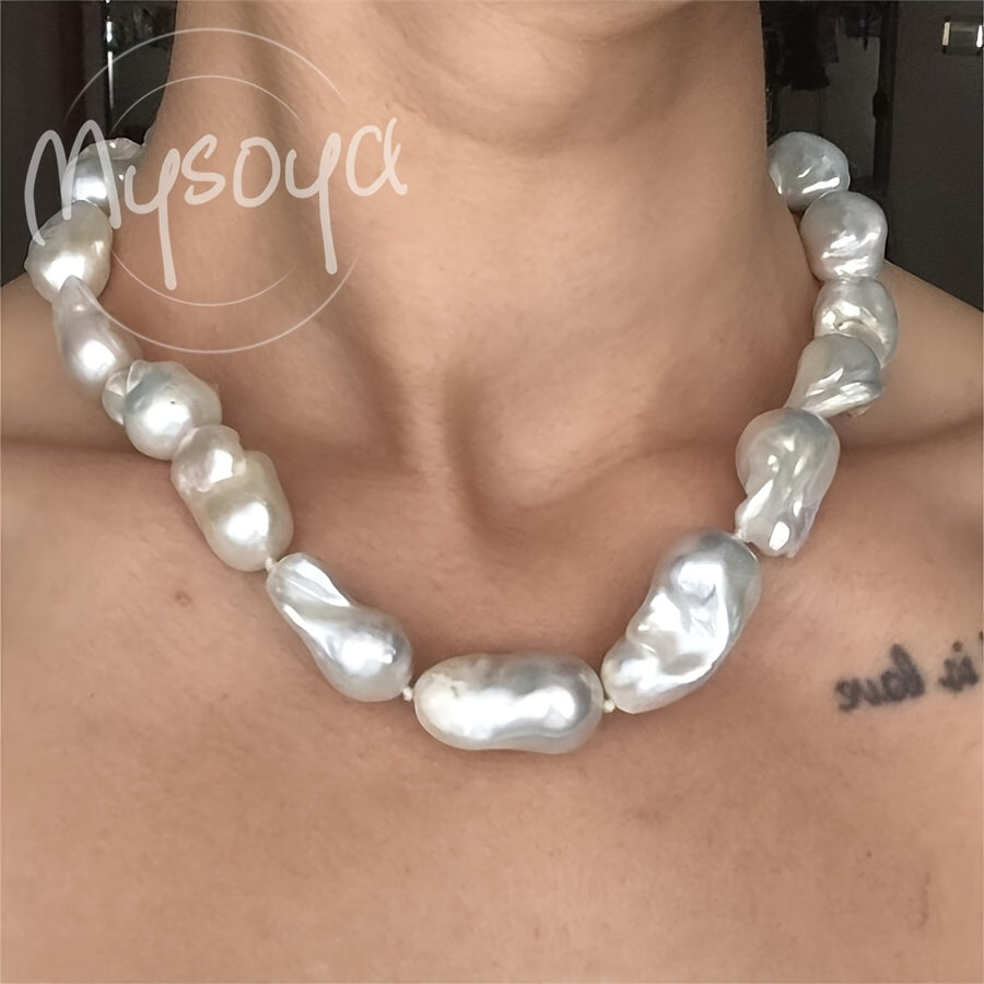 Handmade Large Baroque Pearl Necklace with Natural 14-18mm Freshwater Pearls for Weddings and Gifts