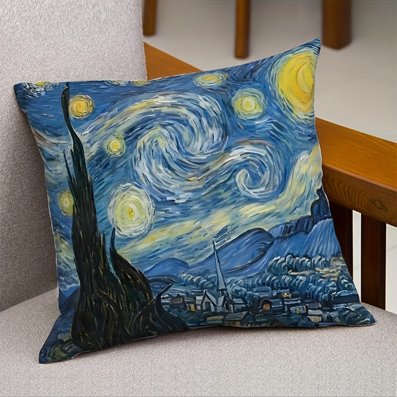 Van Gogh Yulduzli Tungi Yostiq Qopchigi: Yumshoq va Qulay, Ikkita Tomonlama Dizayn - 44.96x44.96 sm, Uy Bezash va Tadbirlar Uchun Ideal. (Qopqoq Kiritilmagan)