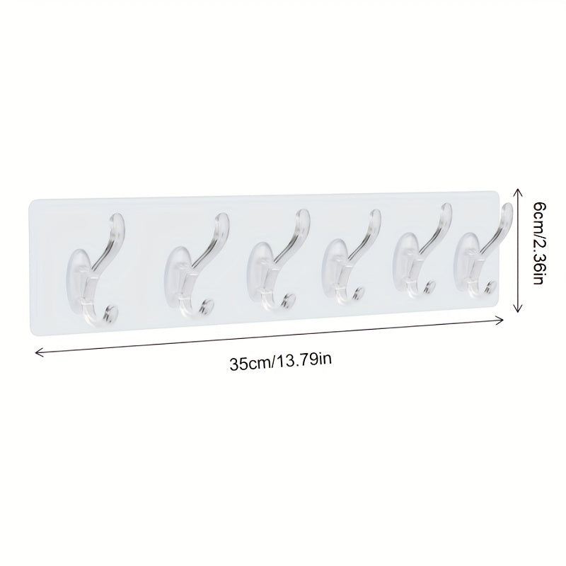 Transparent Wall Mounted Coat Hooks 6-Row Waterproof Adhesive Utility Hooks for Bathroom Closet Door