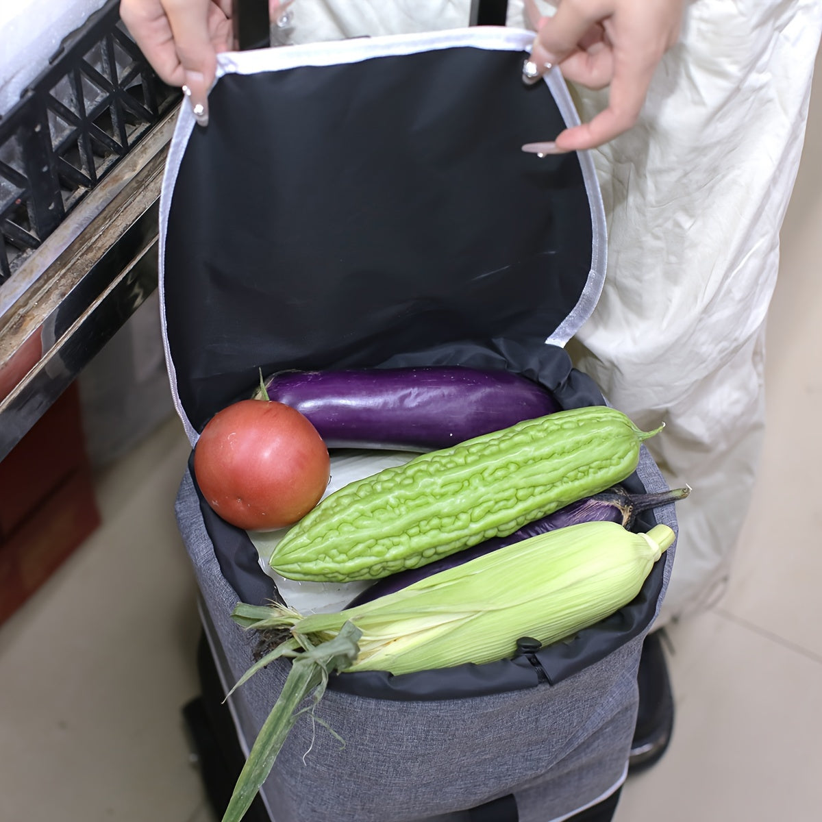 Black Folding Shopping Cart with Detachable Bag for Groceries Camping and Travel