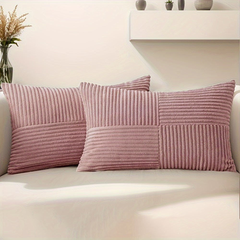 Boho Chic Corduroy Throw Pillow Covers with Cross Patchwork 12x20 45.72x45.72 cm Farmhouse Modern Decor