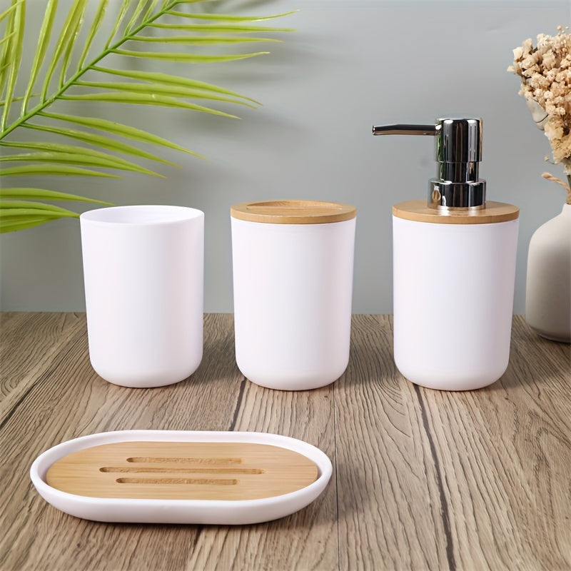 4-Piece Bathroom Toiletries Set with 350ml Bamboo Covers