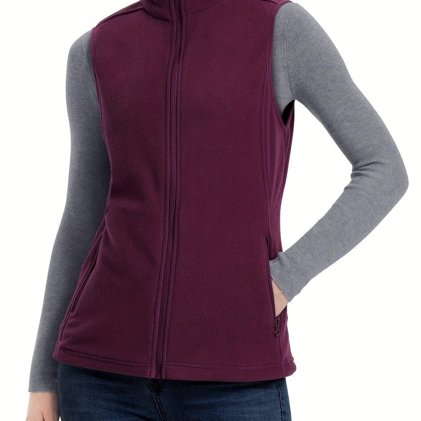 Women’s Lightweight Fleece Vest with Pocket Stand Collar Zip-Up Sleeveless Spring Fall