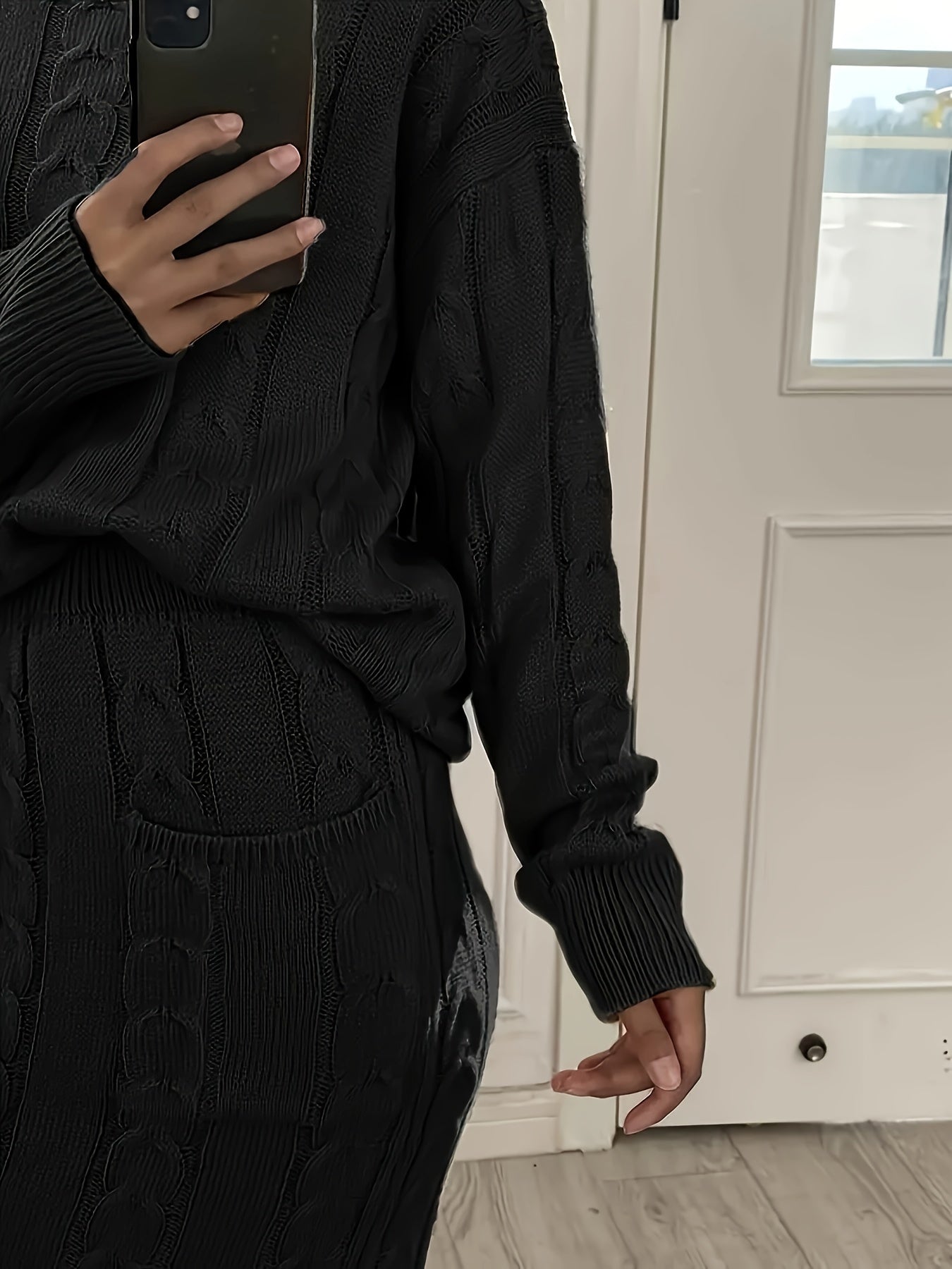 Plus Size Women's Knitted Sweater and Skirt Set Long Sleeve Casual Outfit