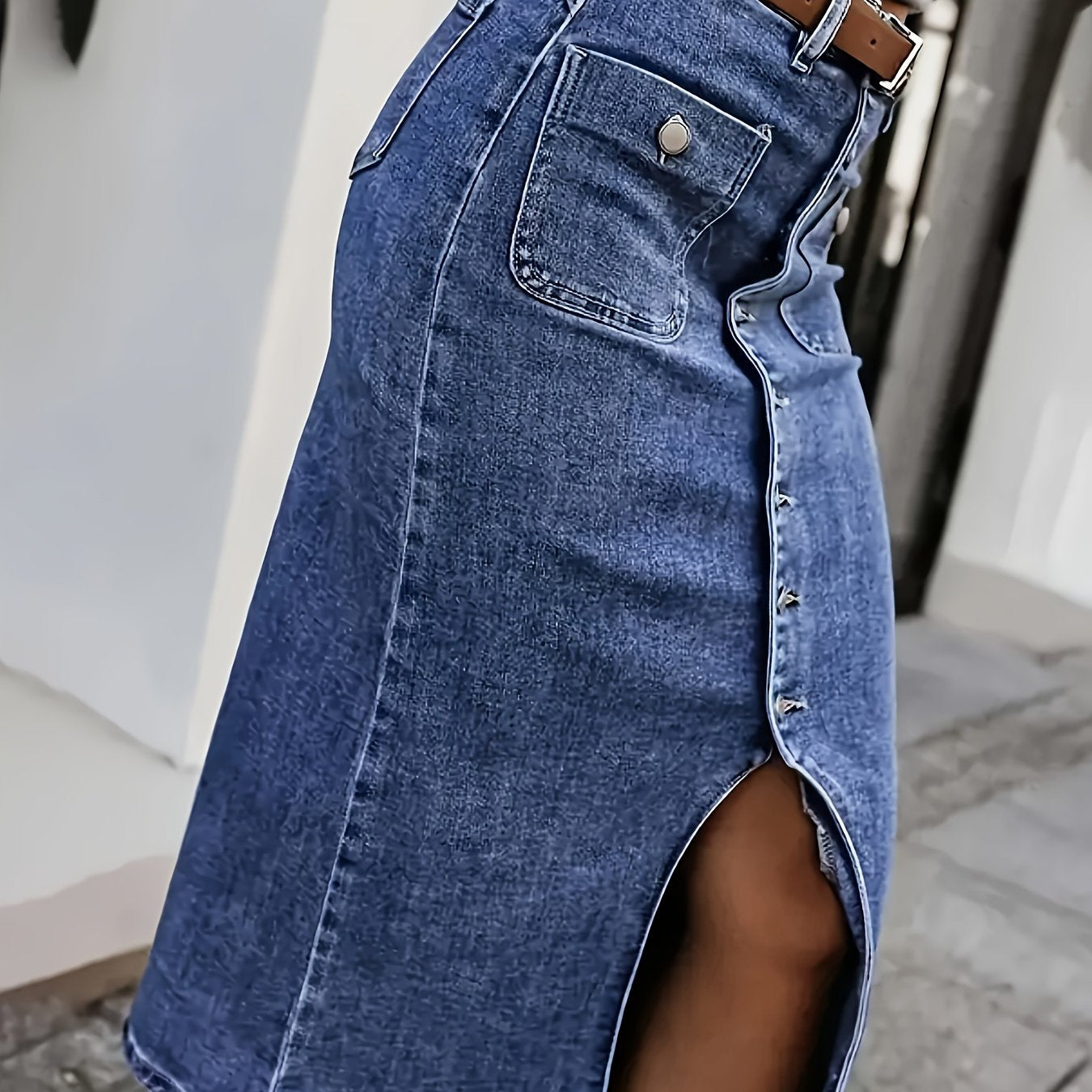 Plus Size Women's Stretch Denim Skirt Mid-Rise Flared Casual Knee-Length