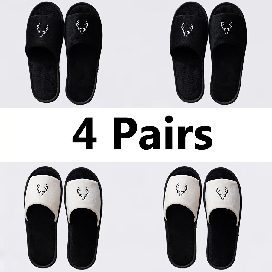 Women's Black Flannel Open-Toe Slippers for Hotel Travel and Home