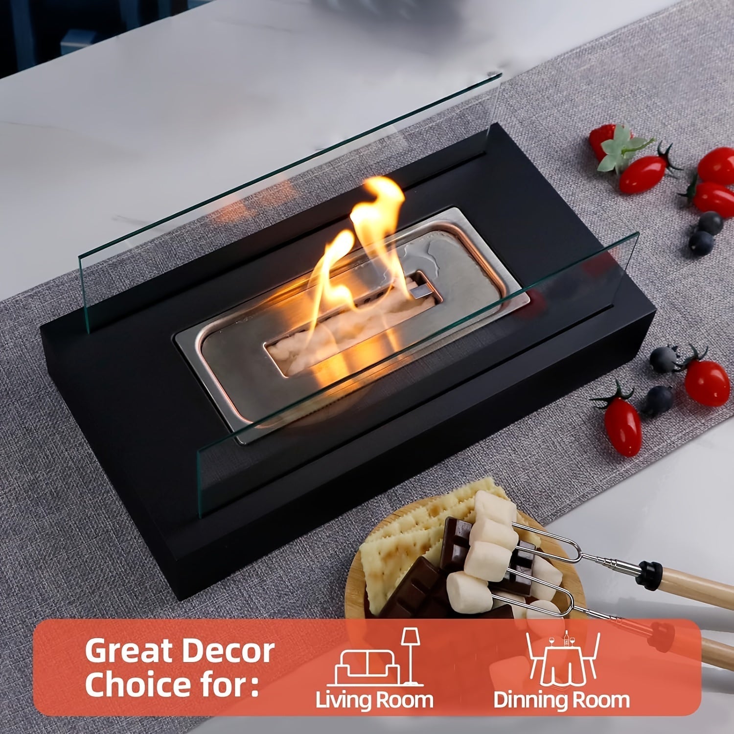 Классический металлический спиртовой обогреватель с прозрачными стеклянными боковинами - переносной настольный камин для уютной атмосферы, идеально подходит для свиданий, вечеринок и семейных посиделок