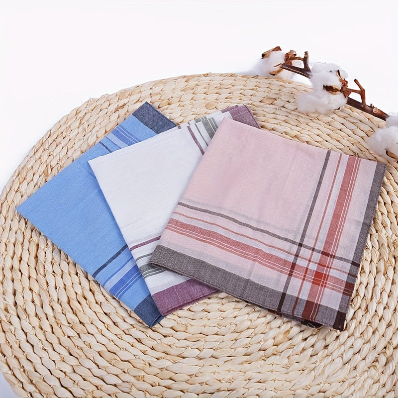 Set of 12 Men's Plaid Cotton Handkerchiefs Multipurpose Hand Towels Classic Accessories