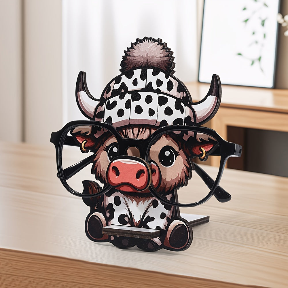 Wood Highland Cow Eyeglass Holder for Men and Women Stylish Glasses Stand