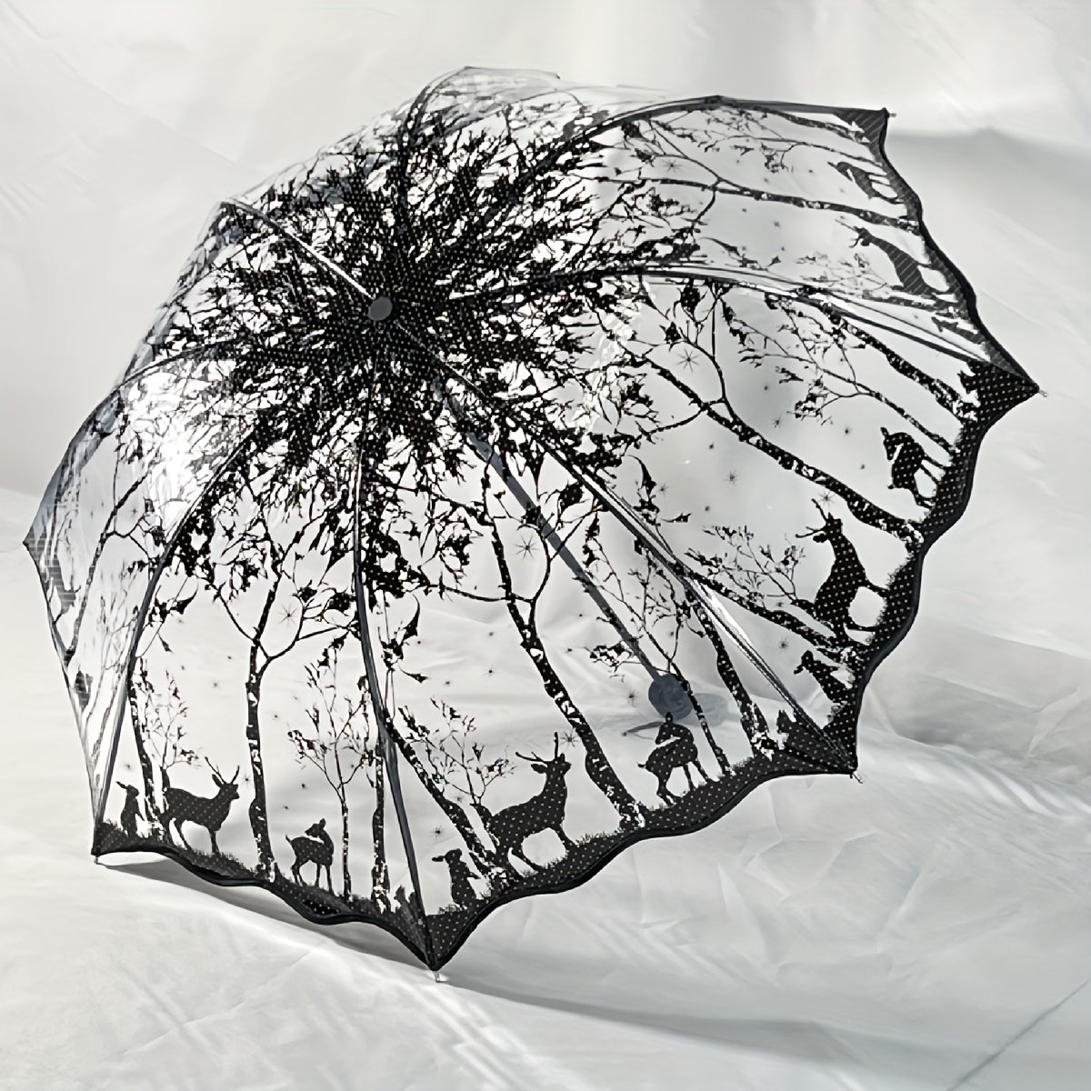 Transparent PVC Tri-Fold Butterfly Rose Umbrella with Arched Handle