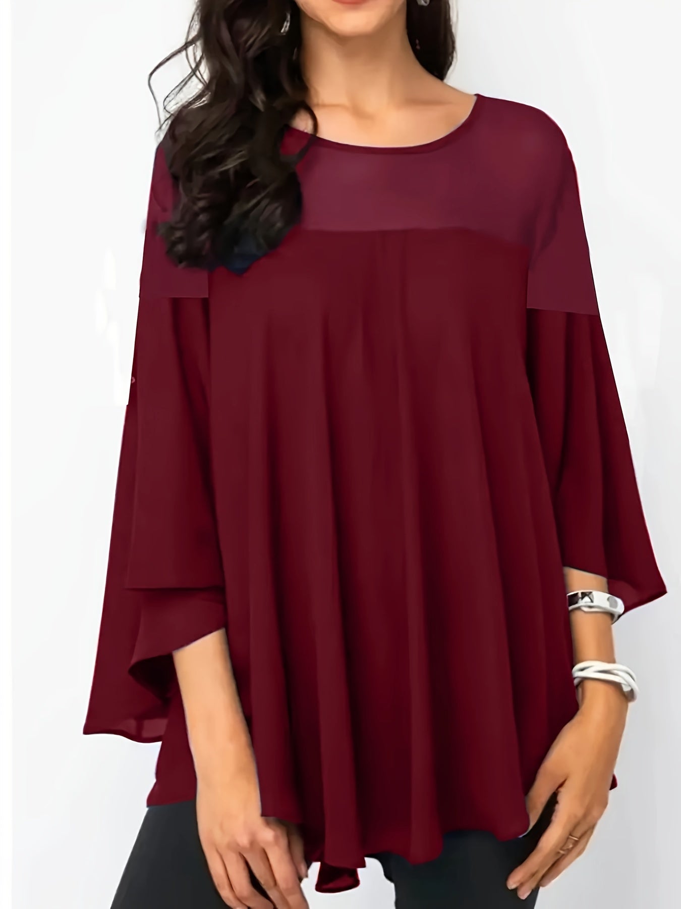Blusa de chiffon para mujer con dobladillo asimétrico, color sólido, top casual