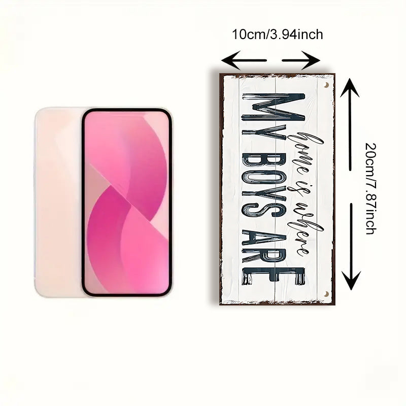 Wooden Wall Decor Sign Home Is Where My Boys Are Farmhouse Shabby Chic Gift for Mom or Mother's Day