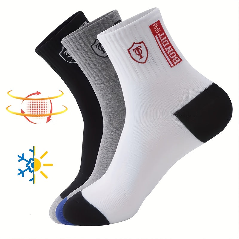 Men's Athletic Crew Socks 5 Pairs Moisture-Wicking Breathable Polyester Assorted Colors