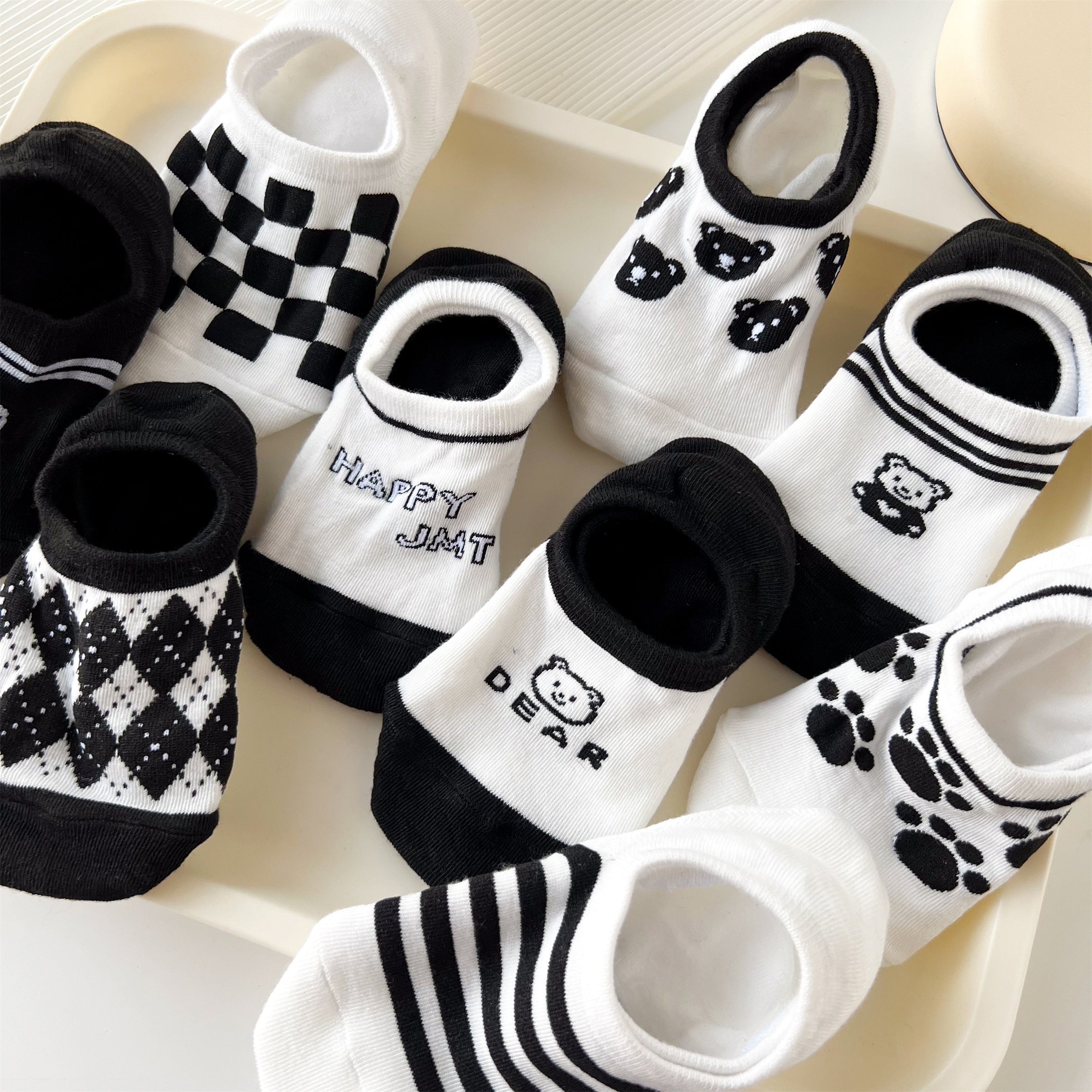 Teenager's Bear Pattern Low Cut Socks 5 or 10 Pairs Soft Non-Slip Comfortable All-Season