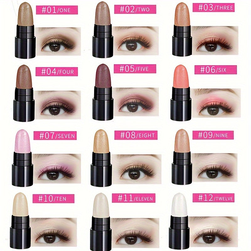 12 Pcs Eye Makeup Stick Set Matte Shimmer Natural Finishes Long-Lasting