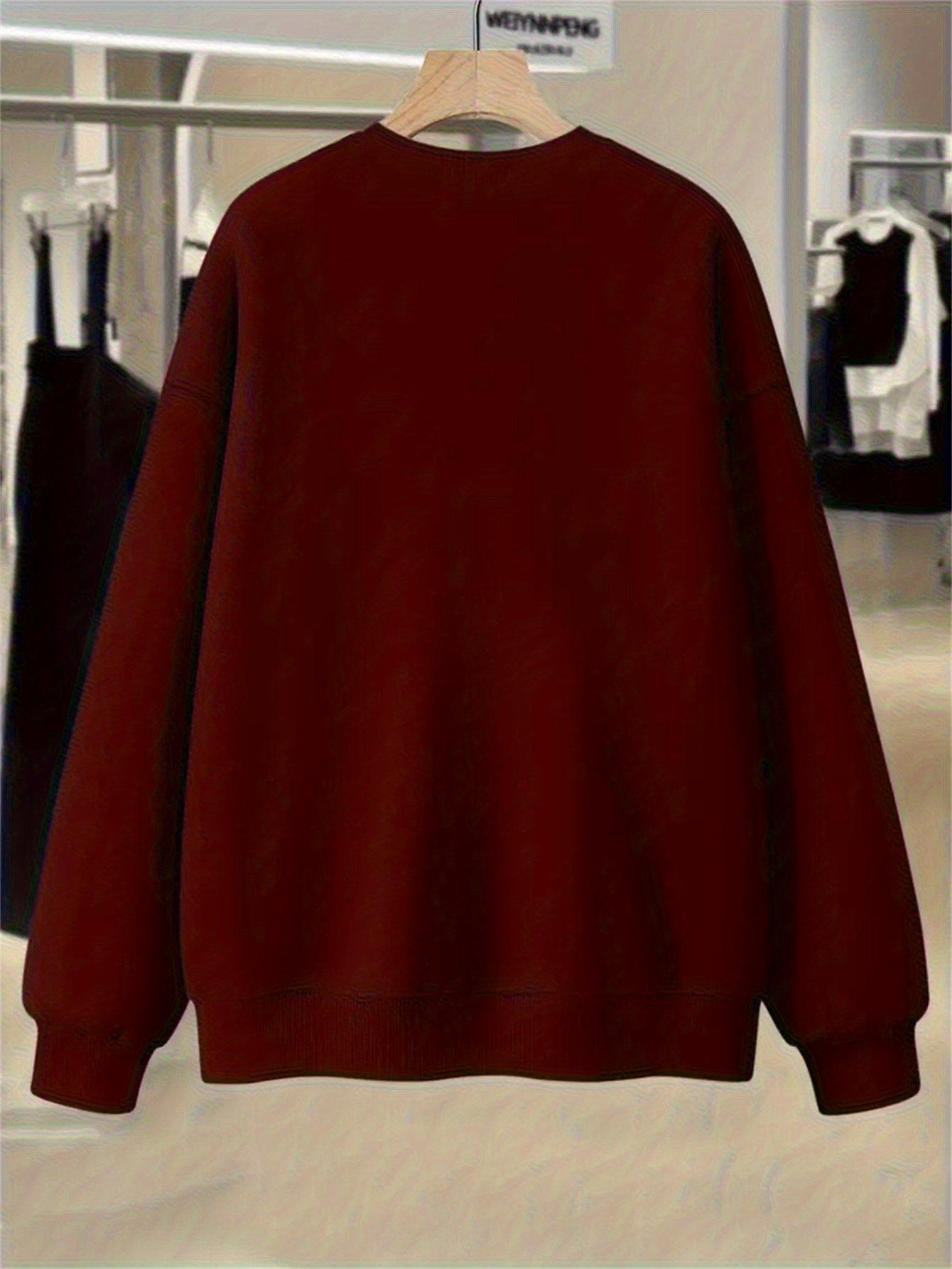 Women's Plus Size Floral Print Sweatshirt Cozy Maroon Pullover Autumn Wear