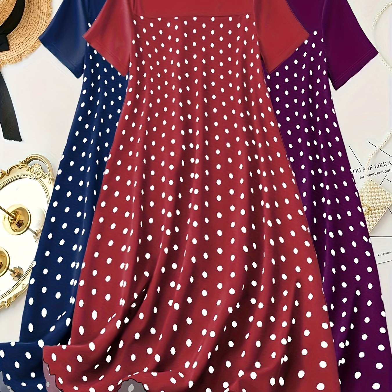 Pack de 3 camisones de lunares de talla grande en algodón y poliéster