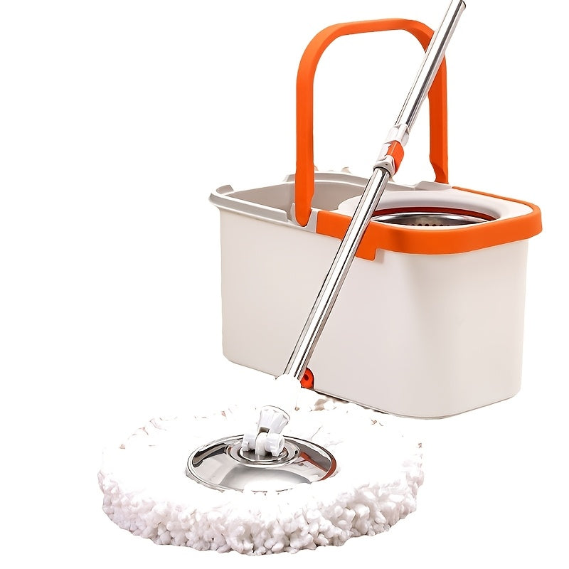 Rotary Mop and Bucket Set Stainless Steel Microfiber Heads for Multi-Surface Cleaning