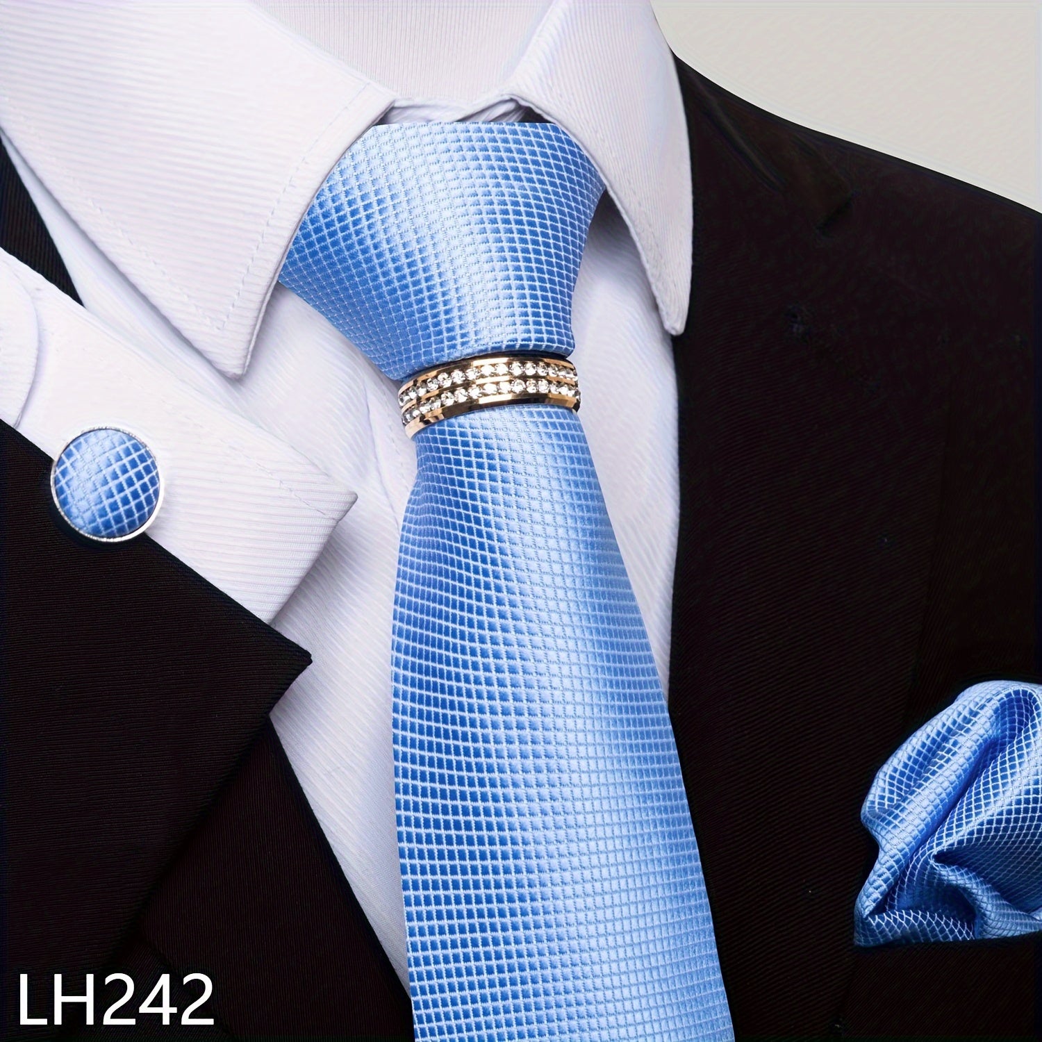 Men's Fashion Accessories Set Tie Pocket Square Handkerchief Cufflinks for Weddings Parties Business