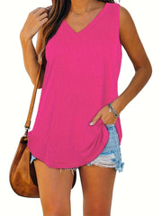 Women's Sleeveless V-Neck Tank Top Breathable Stretch Solid Summer Casual