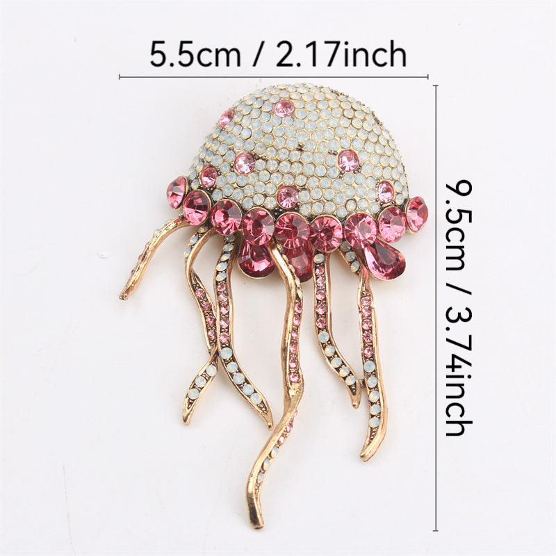 Luxury Jellyfish Brooch Pin Enamel Rhinestones Animal-Shaped Jewelry for Winter Sweaters