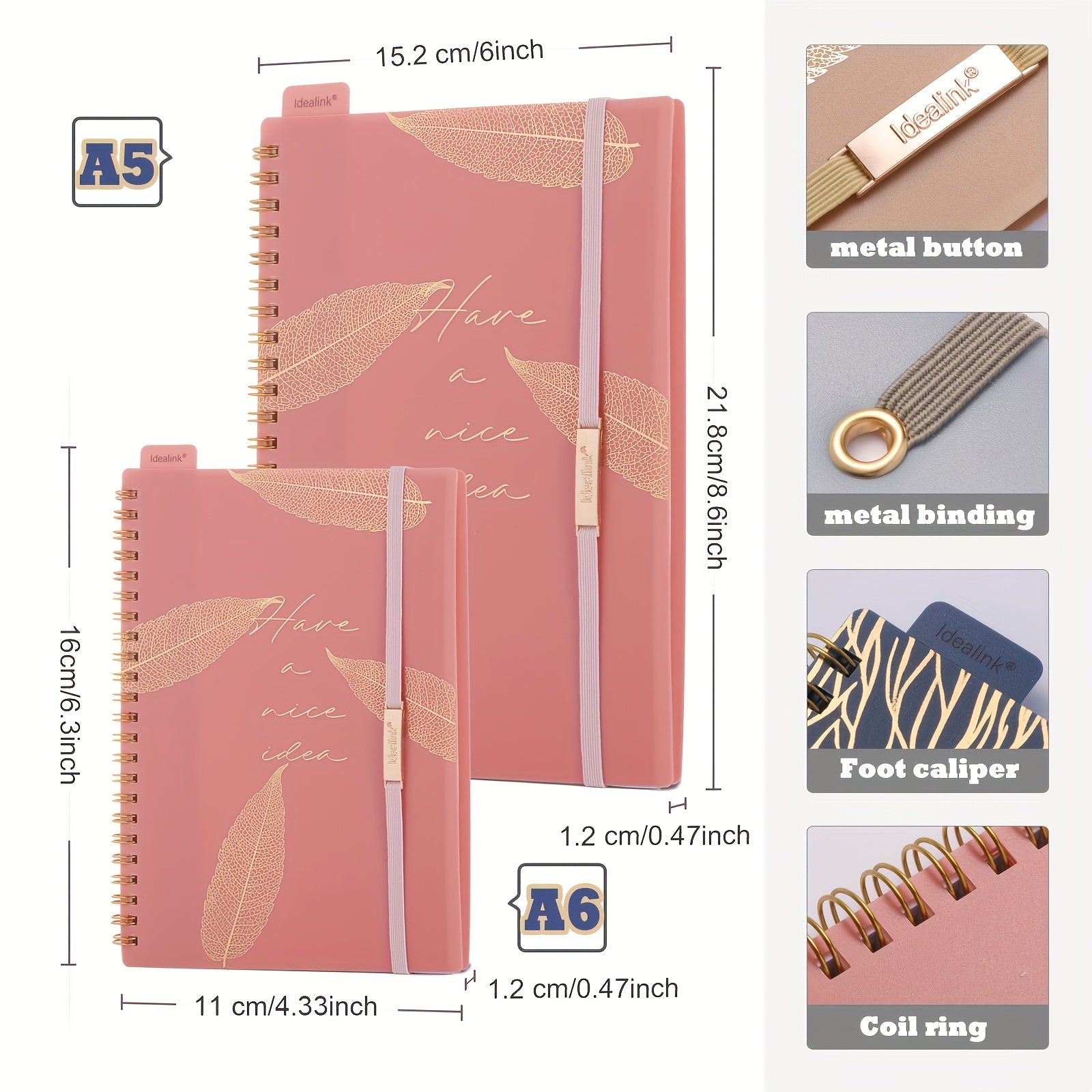 Spiral Notebook A5/A6 Floral Design Hot Stamping 160 Pages Study Planner Office Supplies
